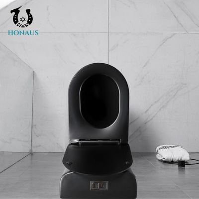 Apartments Black Rimless Toilet Wash Down WC Two Piece Commode No Stains