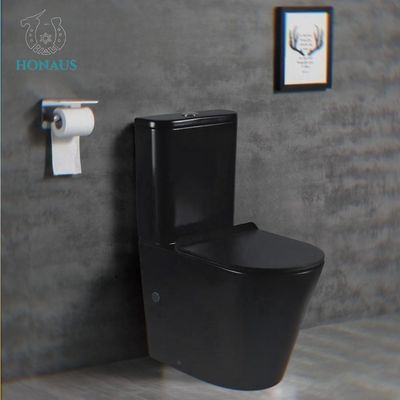 Apartments Black Rimless Toilet Wash Down WC Two Piece Commode No Stains