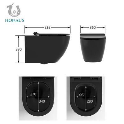 Watermark Hotel Black Wall Hung Water Closet Wall Hanging Toilet 535*360*330MM