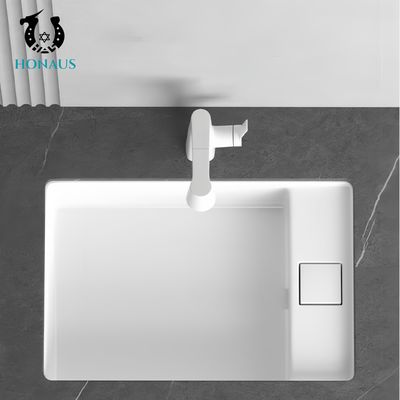 Modern Bathroom Inset Basin Ceramic White Drainage Button Rectangular Under Mounted