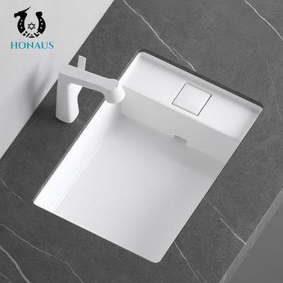 Modern Bathroom Inset Basin Ceramic White Drainage Button Rectangular Under Mounted