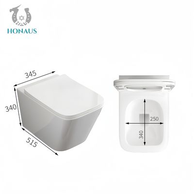Luxury Bathroom Wall Hung Toilet Bowl Square Easy Cleaning P Trap 180mm Premium Ceramic