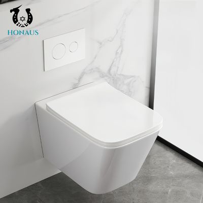 Luxury Bathroom Wall Hung Toilet Bowl Square Easy Cleaning P Trap 180mm Premium Ceramic