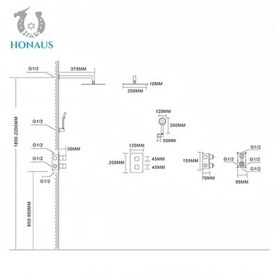 Elegant Design Concealed Valve Showers Multi Outlets Easy Installation Enlarged Overhead