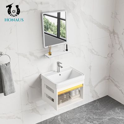 Small Bathroom Wall Hung Basin Ceramic Bowl Steel Shelf Large Capacity