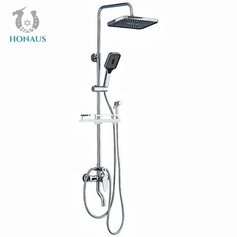 Height Adjustable Copper Shower Head Set