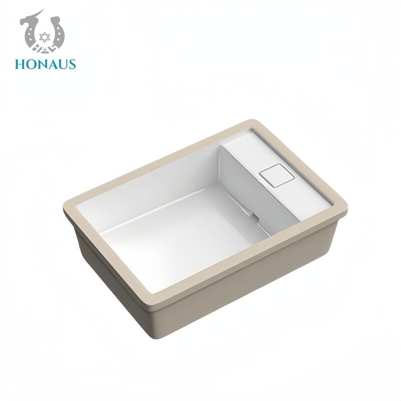 Modern Bathroom Inset Basin Ceramic White Drainage Button Rectangular Under Mounted